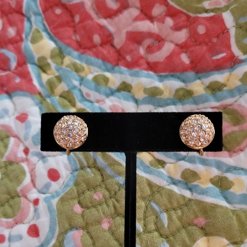 Swarovski Elegant Gold Tone Stud Clip On Earrings